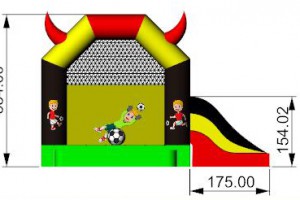 Professioneel springkasteel voetbal Belgische kleuren met glijbaan 