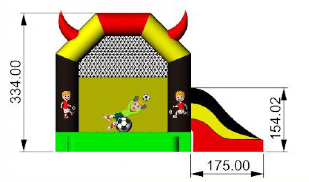 Professioneel springkasteel voetbal Belgische kleuren met glijbaan 