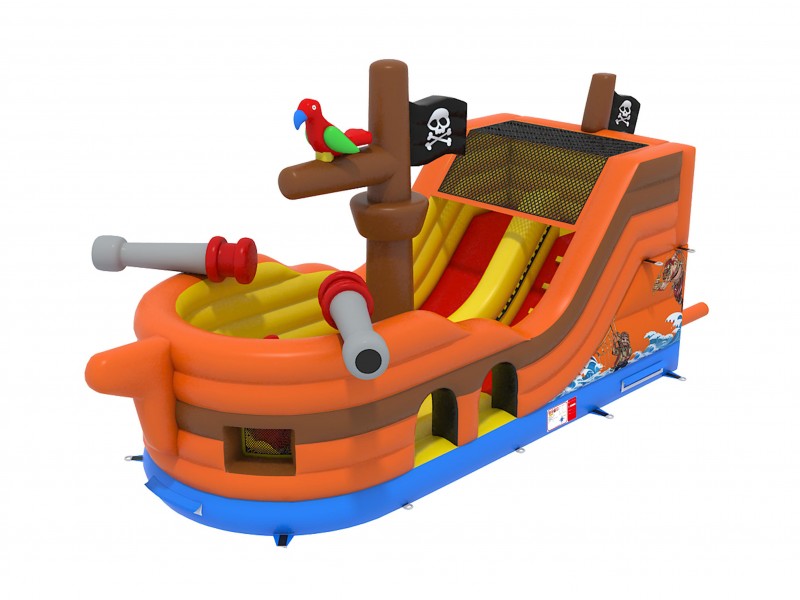 springkasteel piratenboot met grote glijbaan 