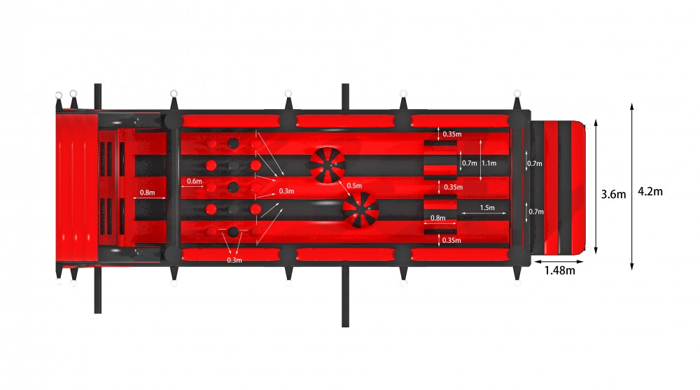 Stormbaan rood/zwart (4,20x19,50x5,00m)