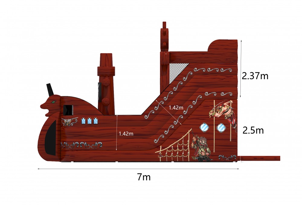 Springkasteel piratenboot met grote glijbaan en klimtoren 