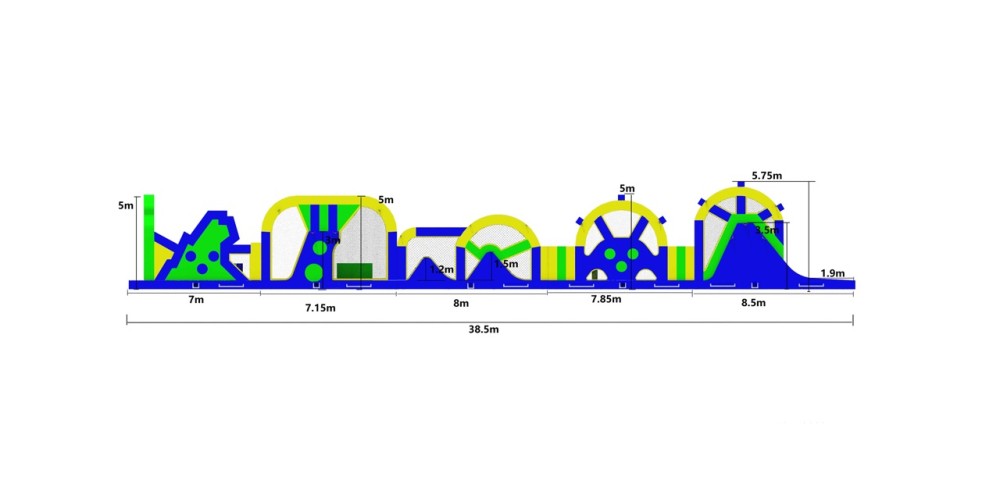 Unieke modulaire Giga stormbaan 5 delen inclusief slide 3,5m & Pillow Jump 3m (38,5x4,20x5,75m)