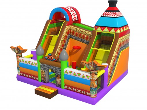 Te Koop: Nieuw Multiplay Springkasteel in Inca Indiaan thema met glijbaan en 5jaar garantie