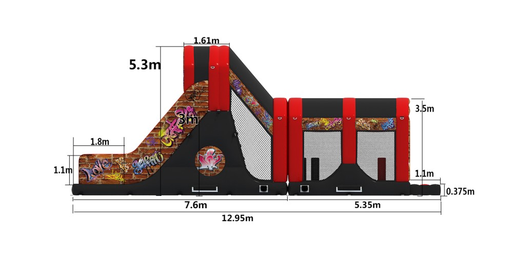 Parcours d'obstacle graffiti avec slide (12,95x3,325x5,30m)